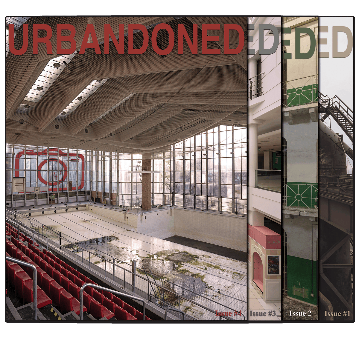 Urbandoned Issues 1–4 shown together with their four photographic covers